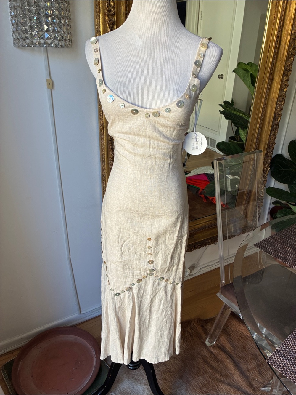 STAUD Mercerie Cream Embellished Tank Maxi Dress nwt size 00